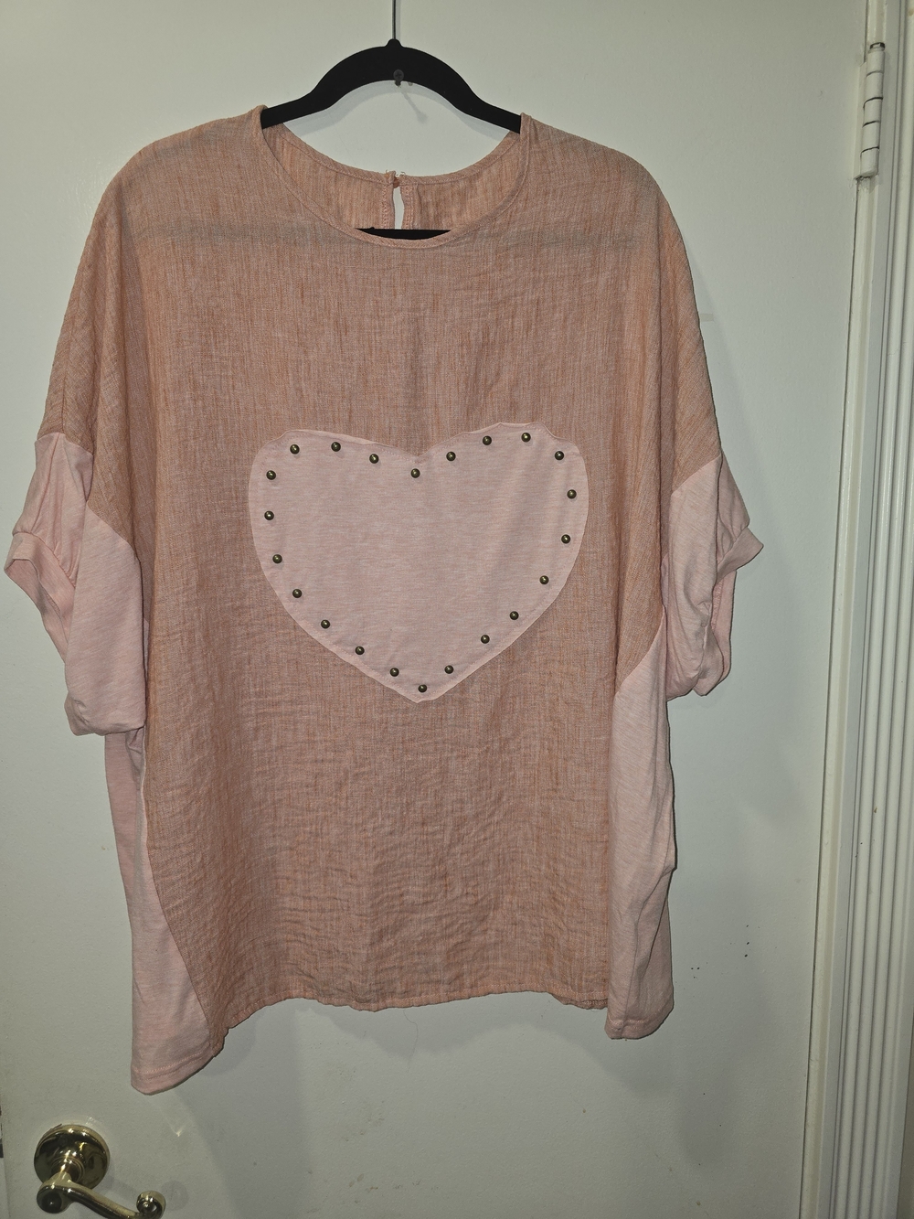 SHEIN Two-Tone Pink Heart Studded Tunic